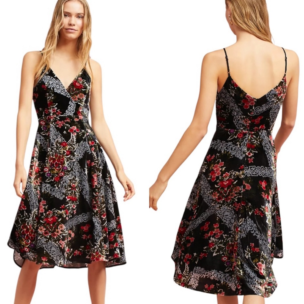 Anthropologie Black Floral Midi Dress